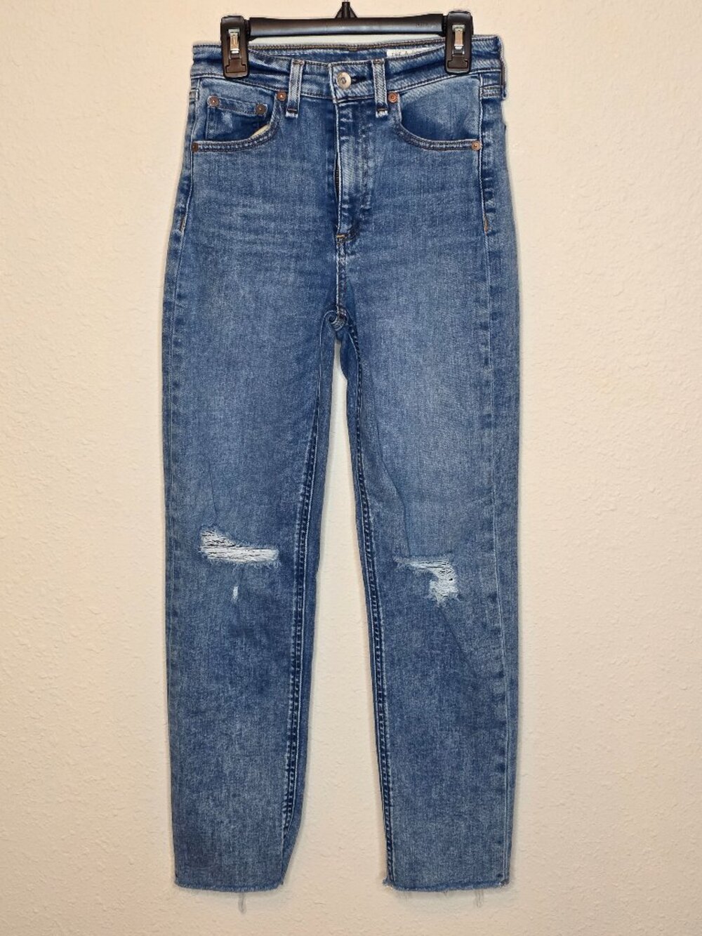 Rag & Bone Nina High-Rise Ankle Cigarette Distressed Women's Jeans, Size 24